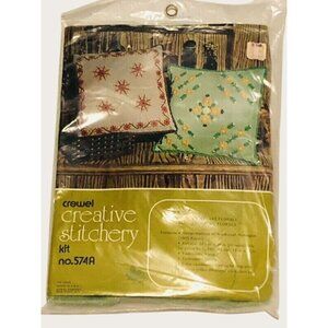 Crewel Stitchery Pillow Kit 574A Snowflake Florals Geometric Florals Granny Core